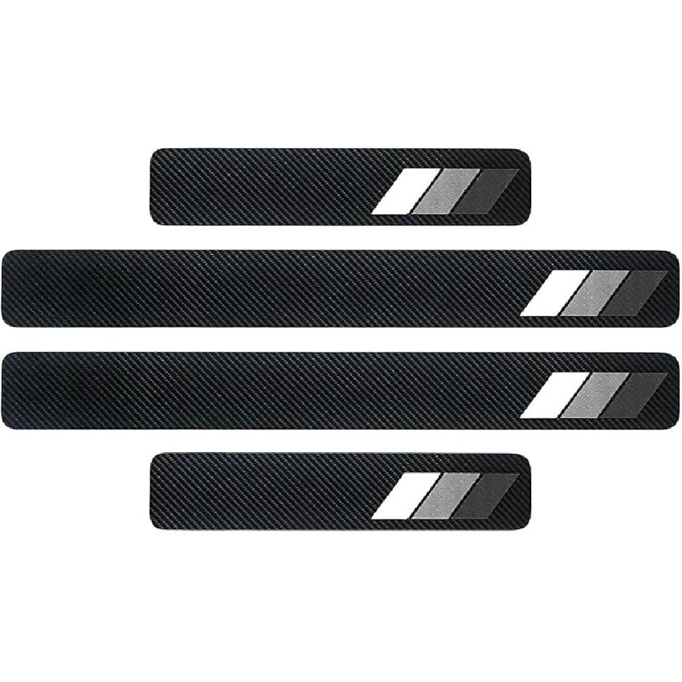 4PCS Tri-Color Door Sill Protectors, Anti-Scratch Carbon Fiber Entry Step Guard Sticker, Universal Car Front/Rear Door Threshold Protection Stripe
