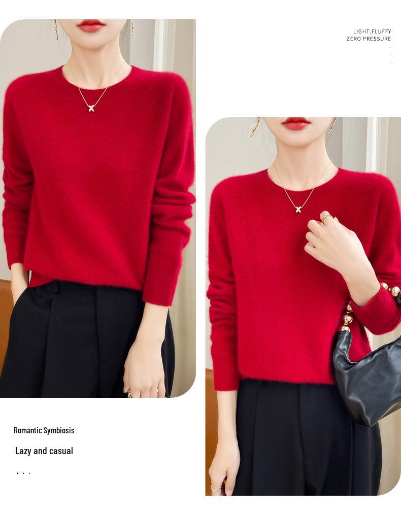 Women's Andy Plush Osmanthus Stitch Loose Knit Pullover Sweater - Round Neck, Solid Color, Versatile Base Layer