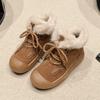 Platform Fur Ankle Snow Boots Women Cotton Shoes Flats Plush Warm Sneaker Winter Fad 2024 Trend Suede Casual Lace Up Botas Mujer