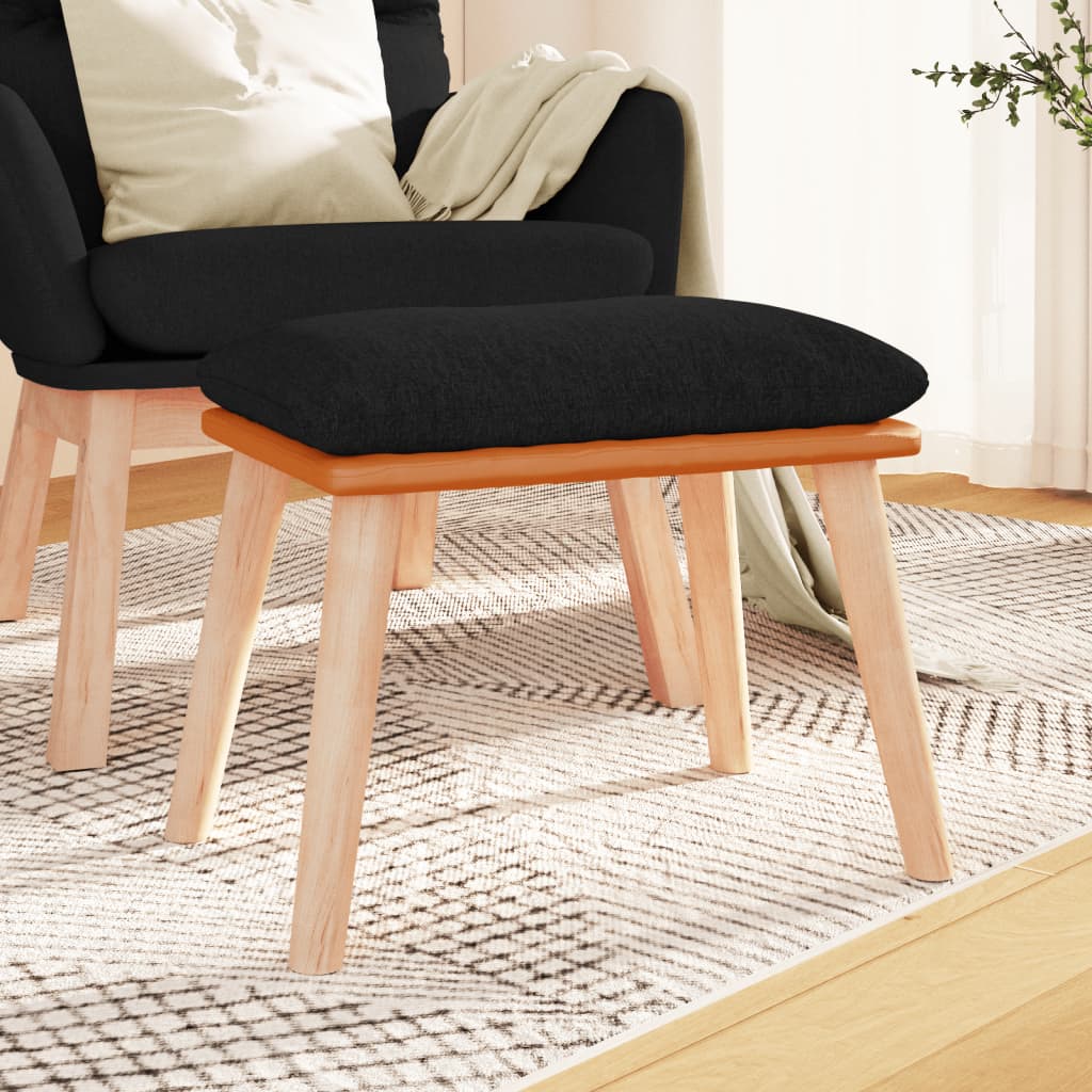 Footstool Black 45 X 29.5 X 35 Cm Fabric and Faux Leather