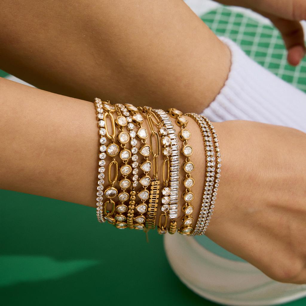 Youthway Vielseitig Lässig Vergoldetes Edelstahl Geometrisch Strassstein Tennis Kette Armband Halskette Set Sportliches Zubehör