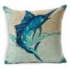 Exquisite 18" Blue Sea Animal Cotton Linen Cushion Cover For Stylish Living Spaces