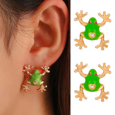 1/2 Pairs Frog-Shaped Earrings Sparking Rhinestones Inlaid Cartoon Enamel Alloy Ear Clips Jewelry Accessories