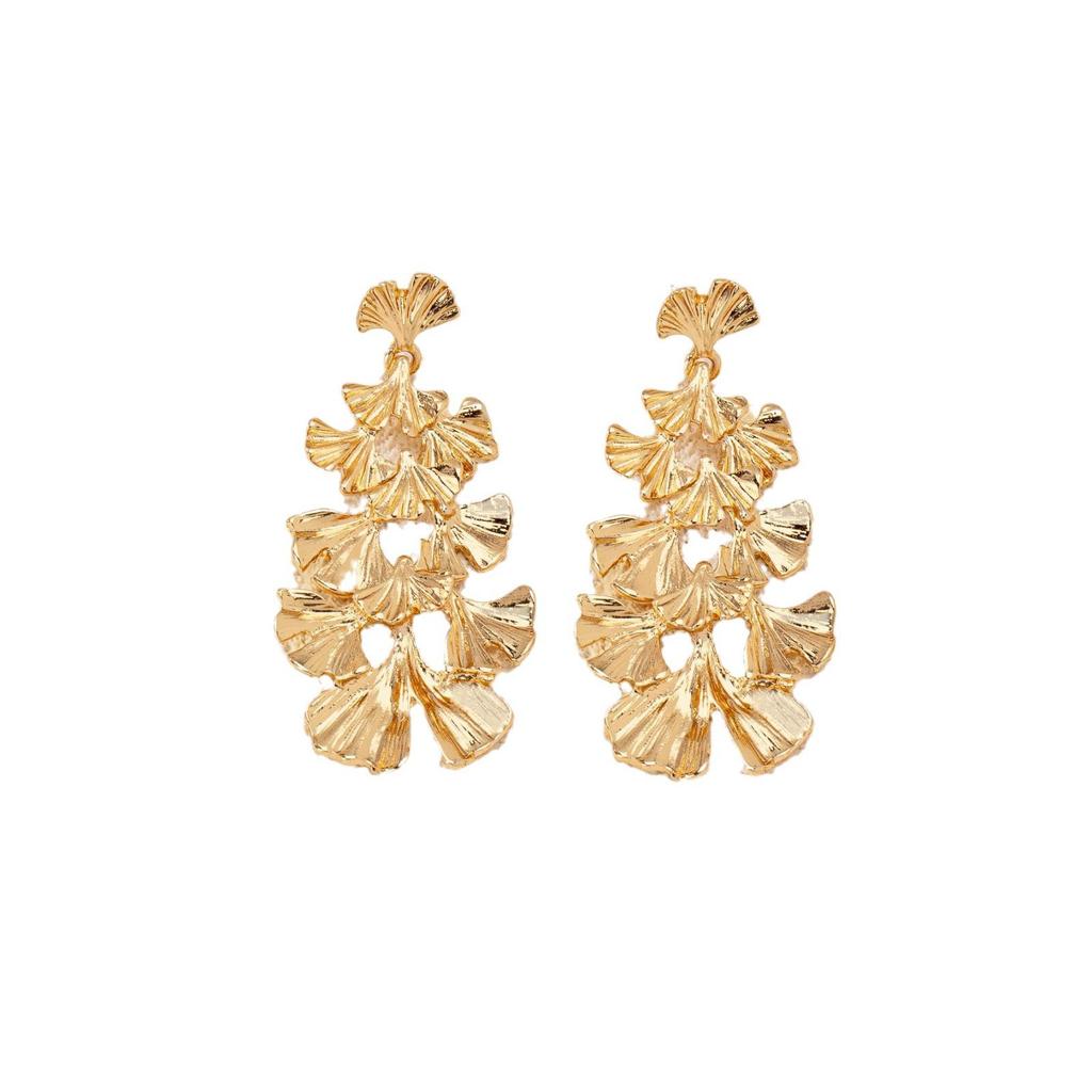 Elegante Metall-Ginkgoblatt-Ohrringe - Retro High-Design für Damen