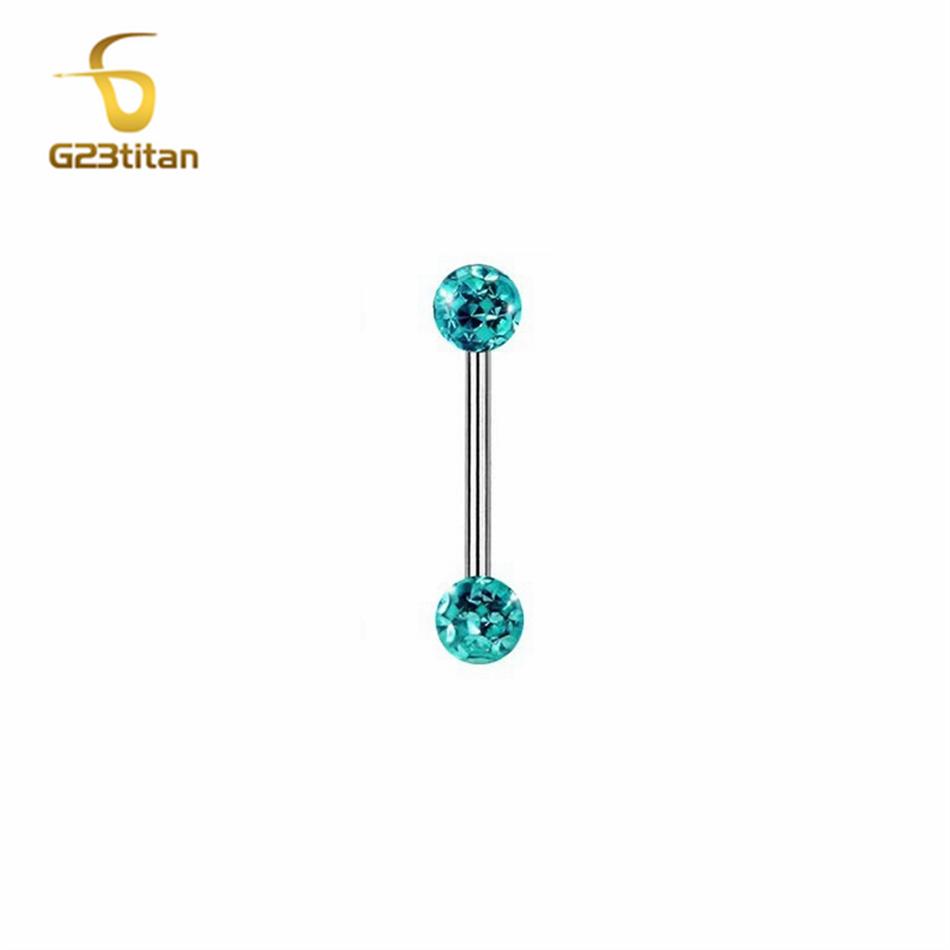 Waterproof Crystal Resin Ball Tongue Rings Nipple Barbell Ear Cartilage Earring 14G 1.6mm 12-22mm Titanium Piercing Body Jewelry