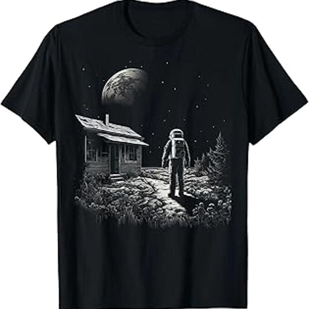 Astronaut Moon Nature Artwork T Shirt Vintage Stylish Graphic Designer Clothes Casual Slightly Stretched Versatile