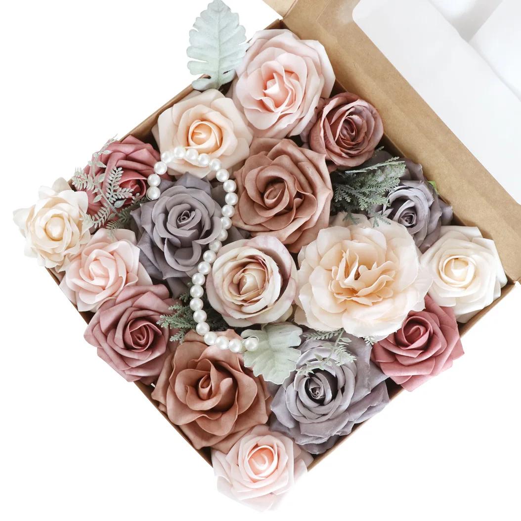 Pink Blue Artificial Flowers Combo Box Set for DIY Floral Arrangement Wedding Bouquet Party Table Centerpieces Decoration