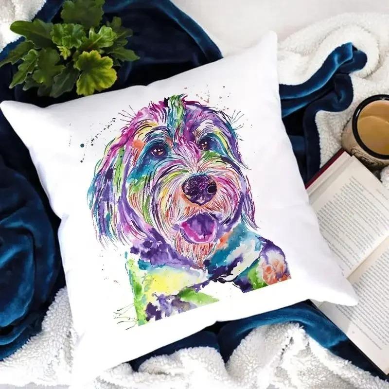 Dog Paw Print Watercolor Dog Pattern Pillow Cover Suitable for Home Hotel Car Cushion Cover Decorative Sofa Chair Pillow Cover