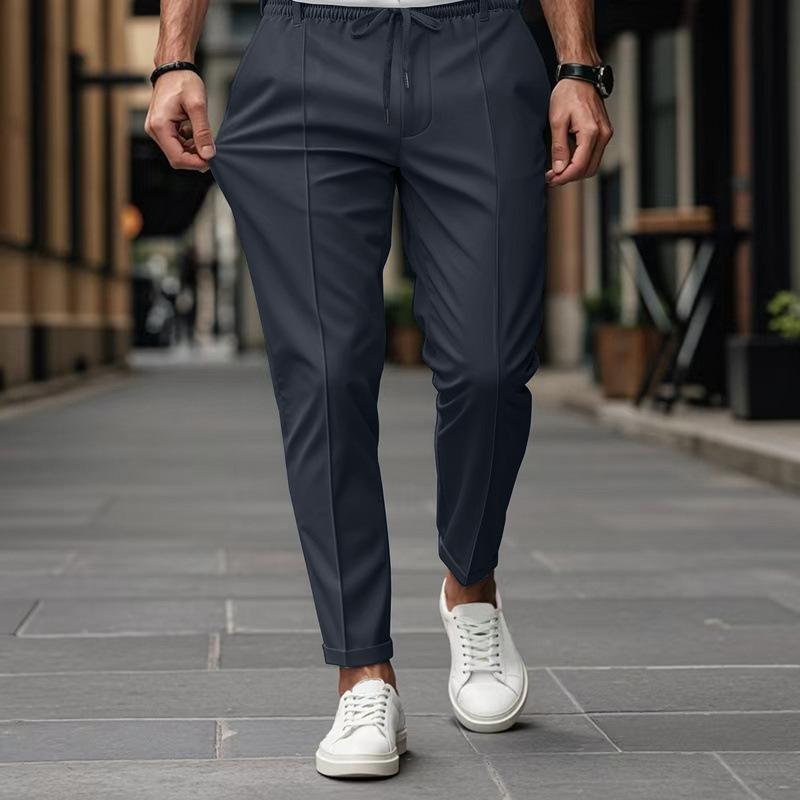 

Spring Autumn Men s Solid Color Simple Business Slim Small Foot Casual Pants S синій