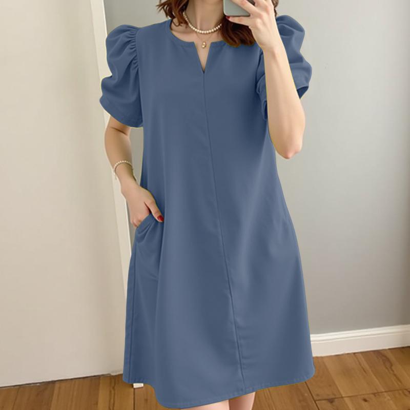 ZANZEA Abito estivo casual da donna con scollo a V e maniche corte, tinta unita