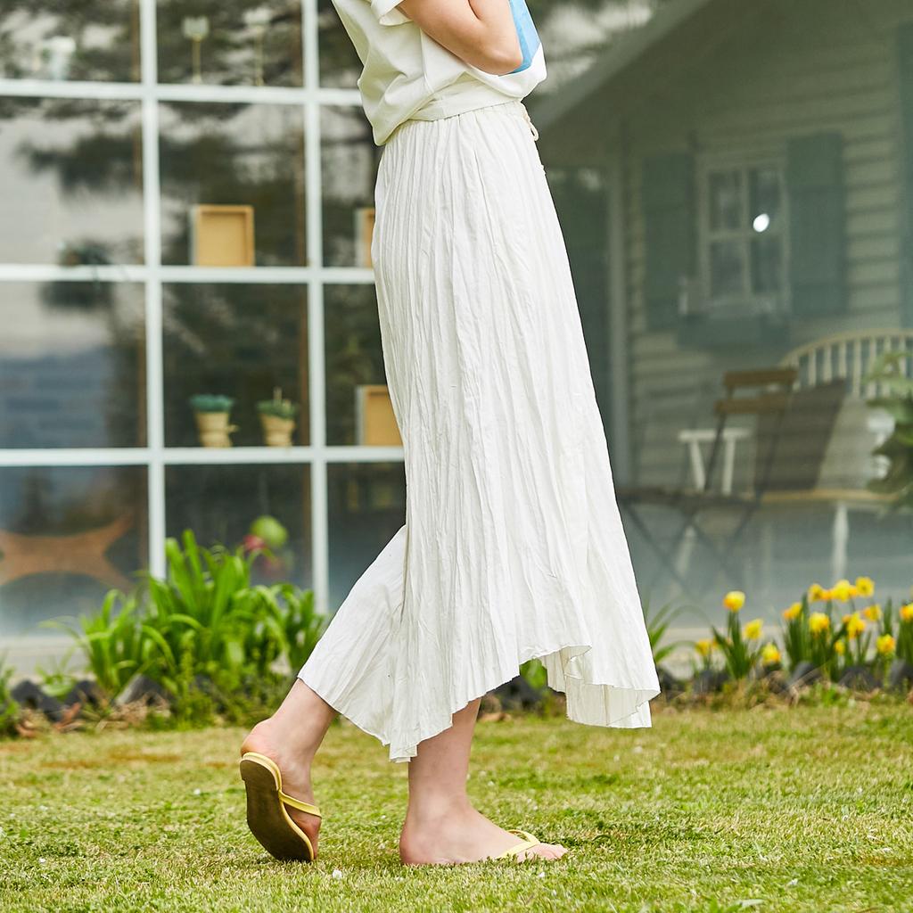 Pin Black Cotton Crease Long Skirt White