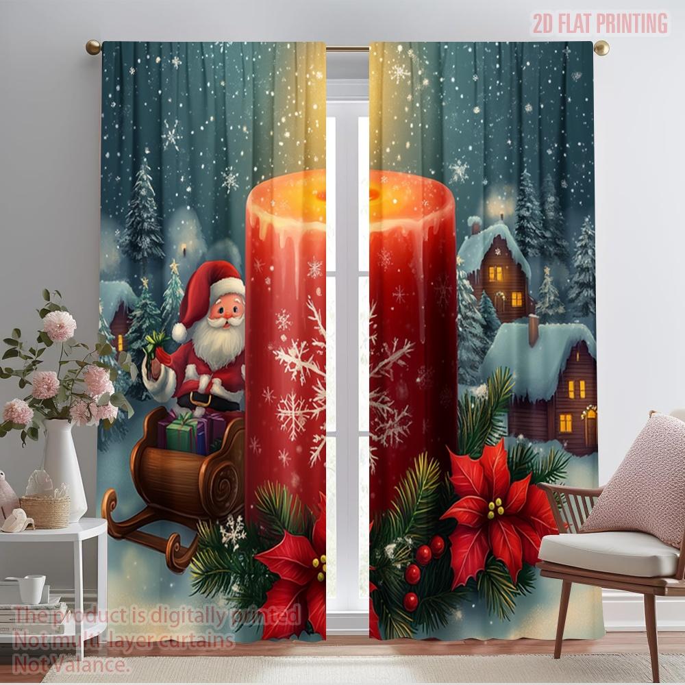 

2pcs,2D plane printing Creative Curtains Christmas Candle Winter Village Scene (2) Versatile Fabric (without rod) Decorations 52.50×116.00 CM 2pcs