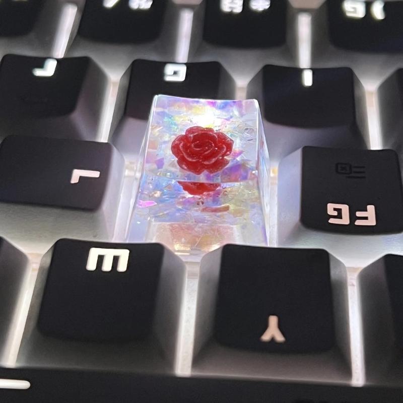 Handmade OEM Floral Resin Keycap Translucently Epoxy Camellia for Mechanical Keyboards Aesthetic Keycap Replacement