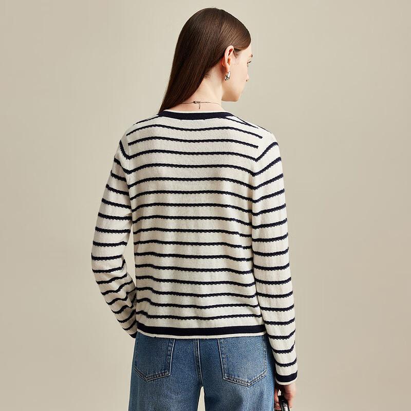 Zhaojun Women's Striped Pure Cashmere Round Neck Cardigan