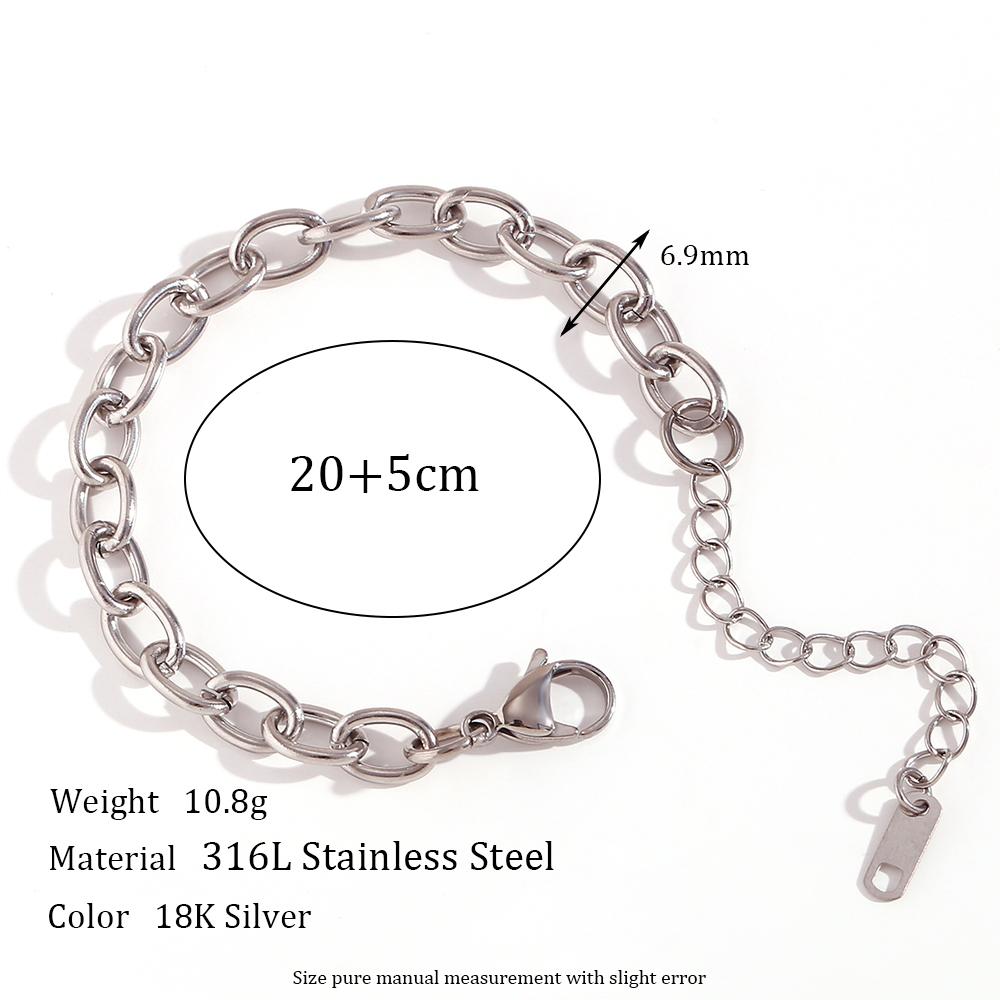 18K Gold Plated Silver Color Stainless Steel 7mm Oval Link Chain Chunky Choker Necklaces Long Link Chain Bracelet Anklets