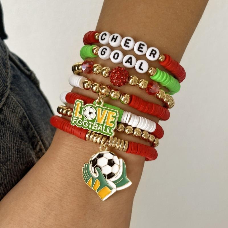 Soccer Themed Bracelets With Football Charm For Women And Men Elastic Adjustable Wristbands For Fan