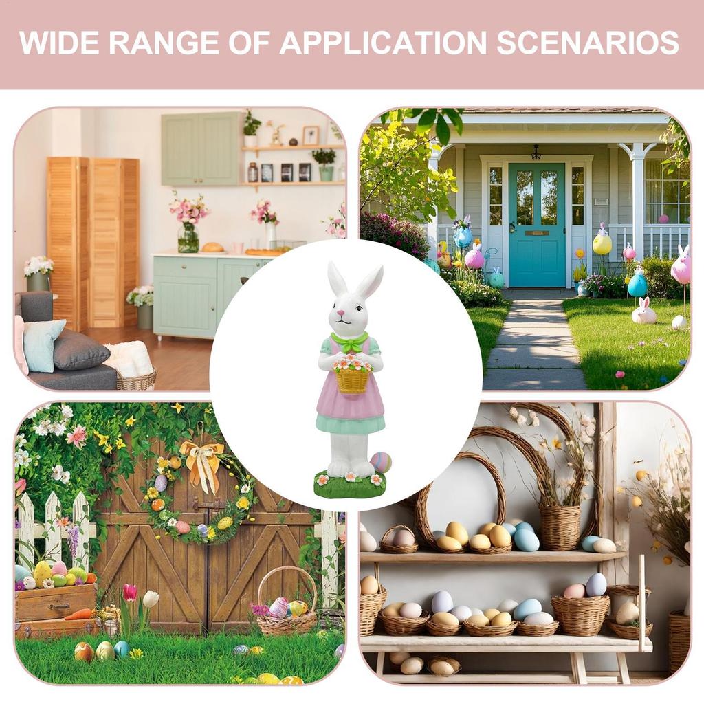 Easter Bunny Decorations Spring Resin Rabbit Statue Bunny Mantel Decoration for Home Holiday Party Outdoor Garden Porch Patio