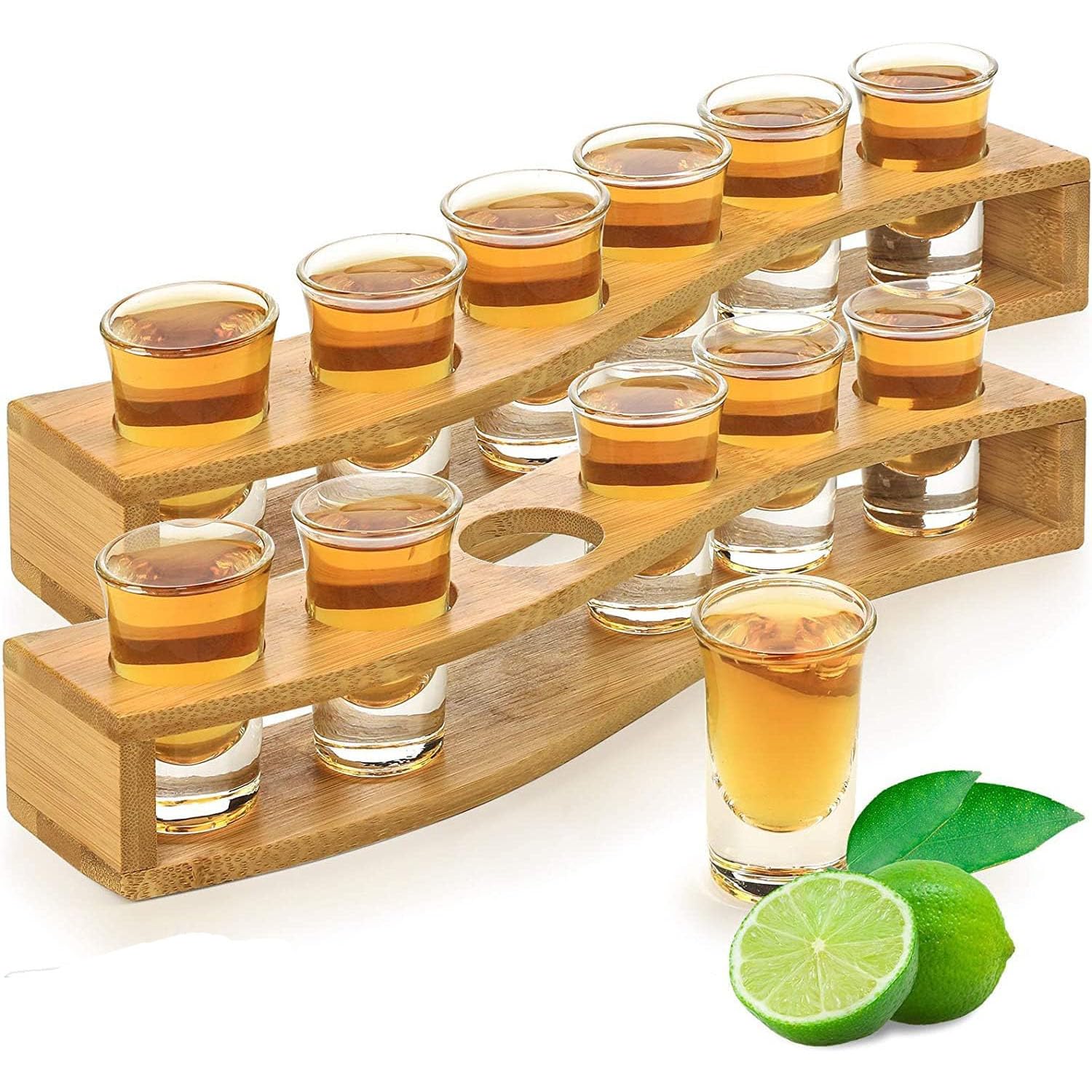 Shot glass set, 35 ml/35 cc, with 2 trays, drinking set, mini shot glasses, heavy vase, whiskey glass set, rocks glasses (12)