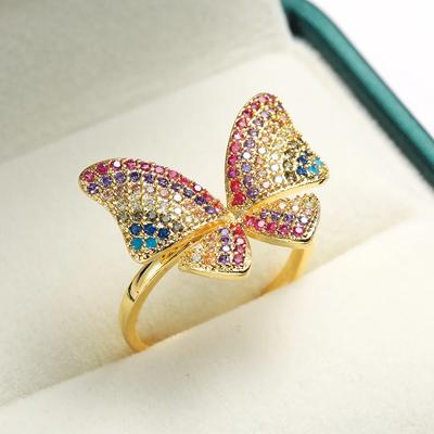 Anillos Boho Femeninos Color Oro Amarillo Insecto Mariposa Incrustados Circonita Cúbica Anillos Abiertos para Mujeres Fiesta Anillos Mujer