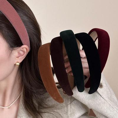 2024 New High-End Solid Velvet Wide Band Headband for Women - Stylish Autumn/Winter Hair Accessory