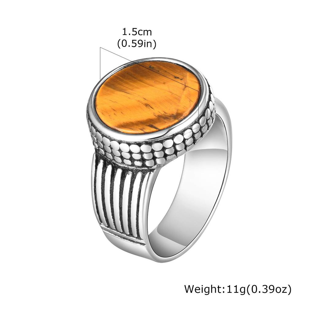Titanium Steel Zircon Tiger Eye Ring: Men's Turquoise Hip Hop Fashion Accessory