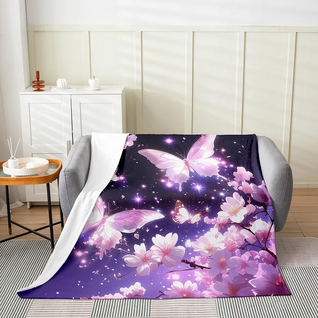 Japanese Style Blanket White Black Crane Throw Blanket Cherry Blossoms Fleece Twin Geometric Plaid Fuzzy Blanket All