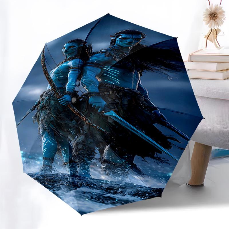 Blauer Krieger-Schirm im Avatar-Stil: Automatisches Öffnen/Schließen, Faltbares Design, Regenschutz für den Außenbereich für Fans und Reisende0198b