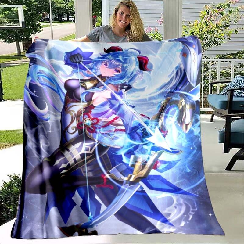 Game Genshin Impact Flannel Throw Blanket Gamer Cartoon Bedspread Smooth Soft Warm Gamer Gift Bed Sofa Home Bedroom Office Decor