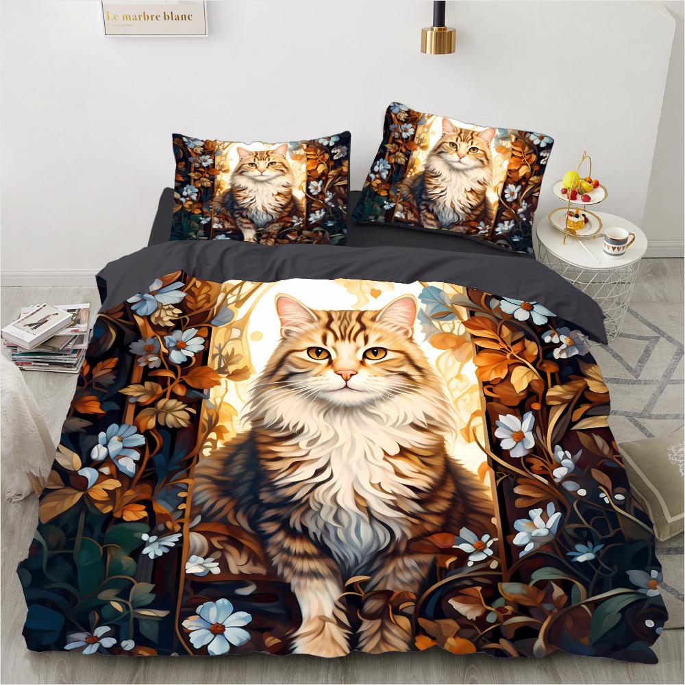 

3D-принт с рисунком кошки (Набор из трех) Односпальный двуспальный комплект постельного белья с пододеяльником и наволочкой AU King 220x240cm