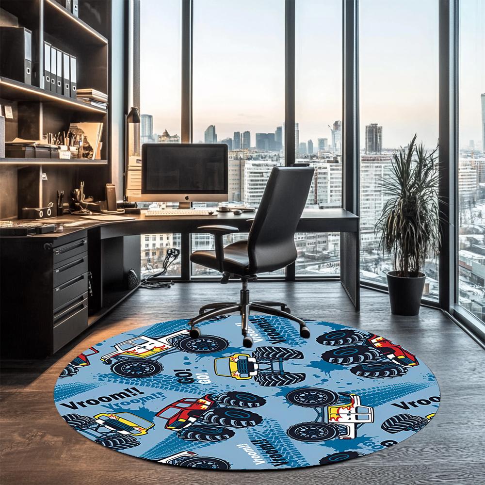 Truck Printed Round Rug Carpet Chair Rug Area Rug Entryway Doormats,for Office Chair Living Room Bedroom Kitchen Room.