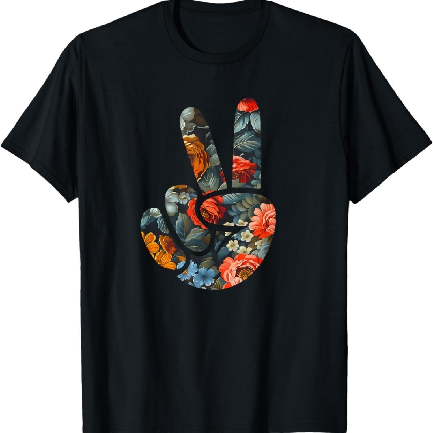 Элегантный Силуэт Полевые Цветы Цветочный Знак Мира Рука Футболка(4) XXXXXL разноцветный
