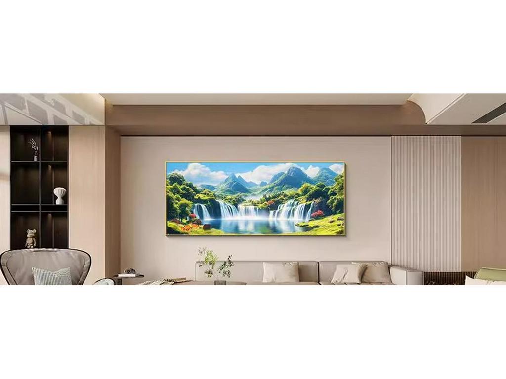 Mountain Landscape Decorative Wall Hanging: Flowing Water Wealth for Living Room or Office