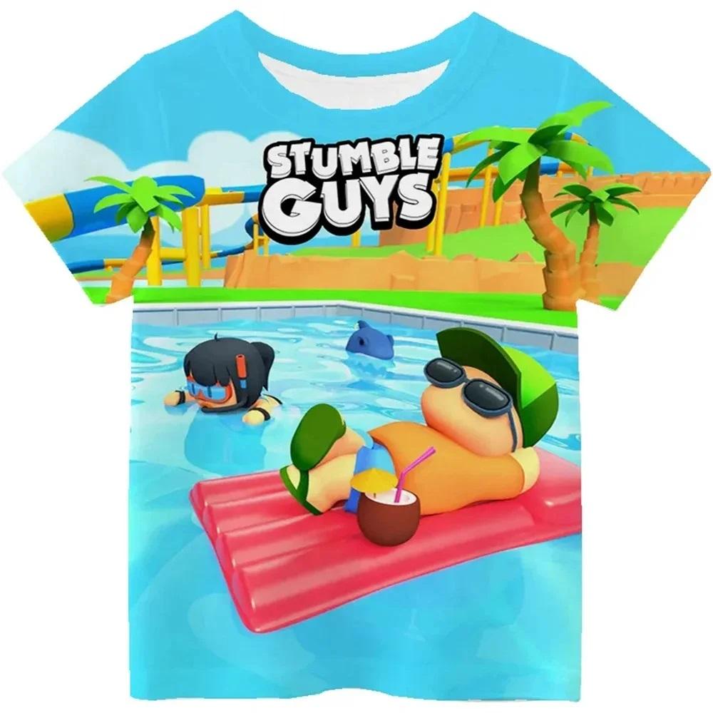 

StumbleGuys Game Летняя детская футболка с 3D-принтом Одежда Harajuku Футболки с героями мультфильмов Повседневная забавная верхняя одежда Футболка для девочек и мальчиков 130