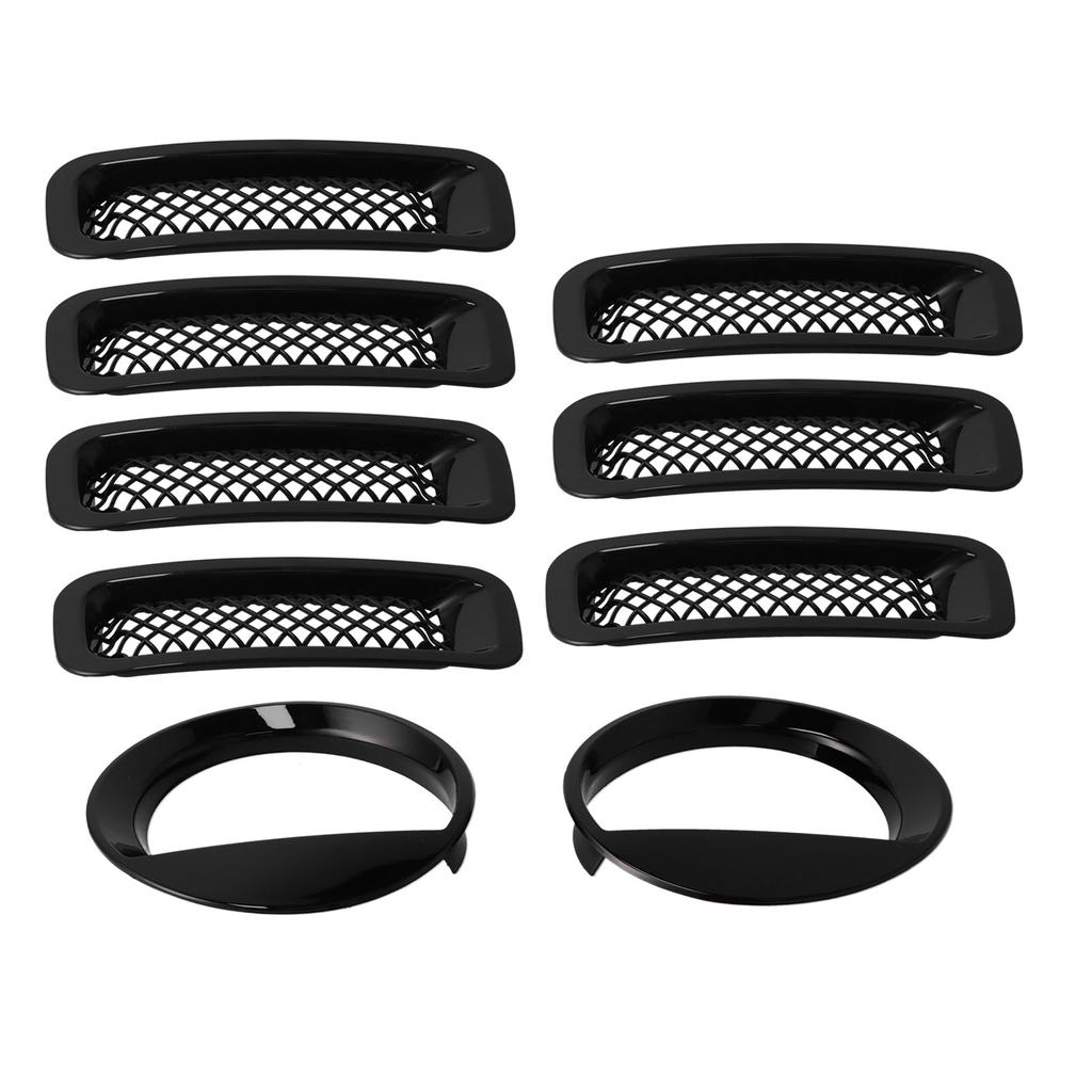 Front Mesh Grille Inserts Headlight Trim Rings Kit Decoration Fit for Jeep Patriot 20112016