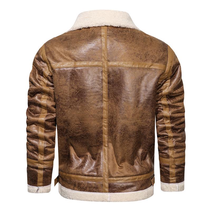 Herren Plus Size Retro Lammwolle Leder Motorradjacke