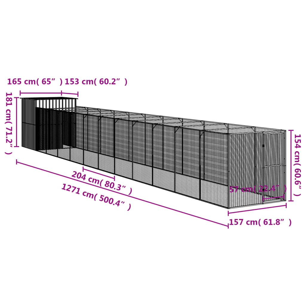 Vidaxl Buda Dla Psa, Z Wybiegiem, Antracytowa, 165X1271X181 Cm, Stal