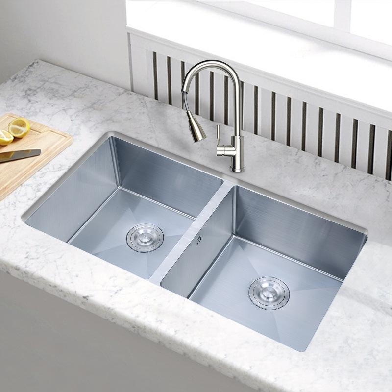 Manual Sink Kitchen Wash Basin Under The Table Basin 304 Stainless Steel Wash Basin Large Double-slot Embedded Pool Set