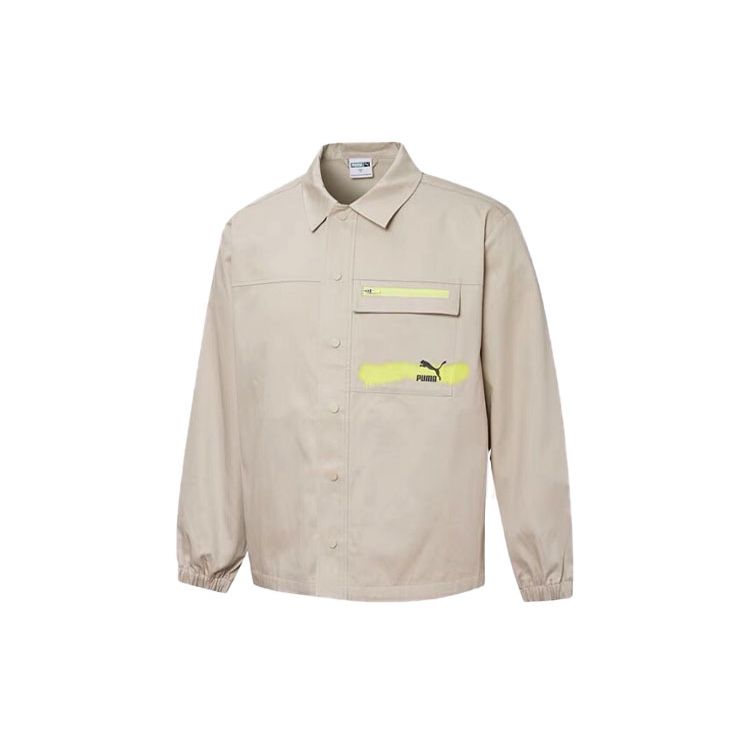 Puma Logo Print Twill Collar Jacket Men Outerwear Brown 536089-64