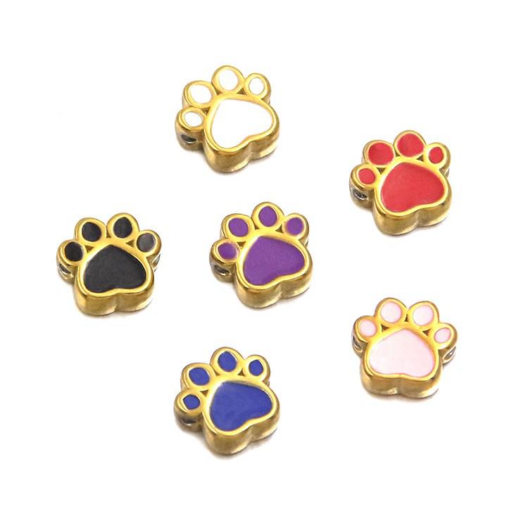 6 Colors Double-Sided Dog Paw Charms: 7x7mm Gold Enamel Stainless Steel Beads for DIY Jewelry