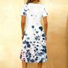 Women's Fashionable Retro Printed Round Neck Short Sleeved Button Neck Mid Length Casual Dress