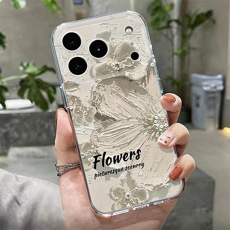Oil Painting Flowers Phone Case For iPhone 17 Pro Max Coque iPhone 16 15 14 13 12 Pro Max 11 Clear TPU Silicone Soft Cover