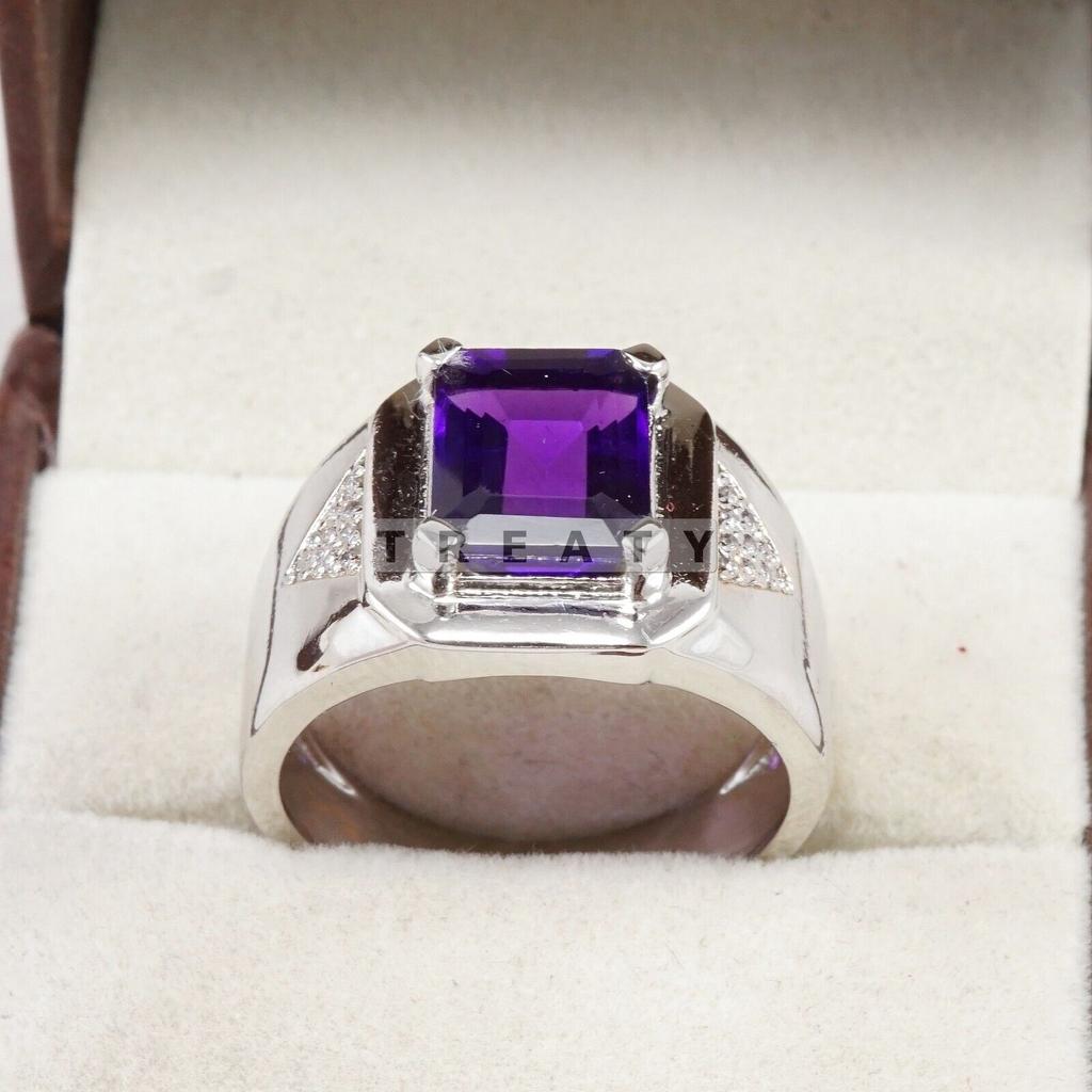 Amethyst Emerald Cut Gemstone With 925 Sterling Silver Ring For Men's #B718 JL375692748331