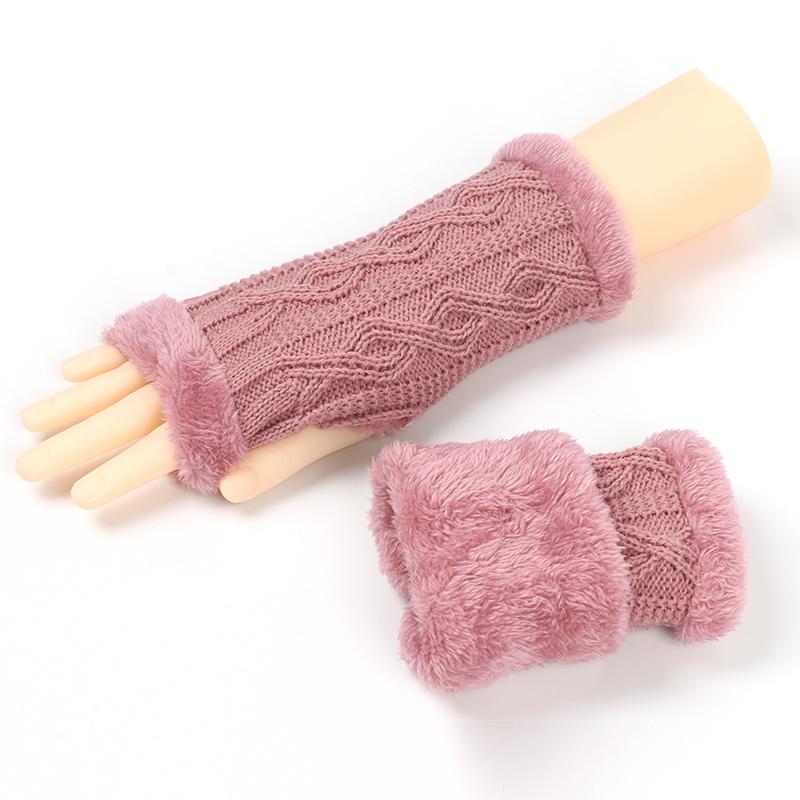 Purple Warm Fur Gloves for Autumn and Winter Thick Velvet Gloves Short Knitted Plush Sleeve with Gloves