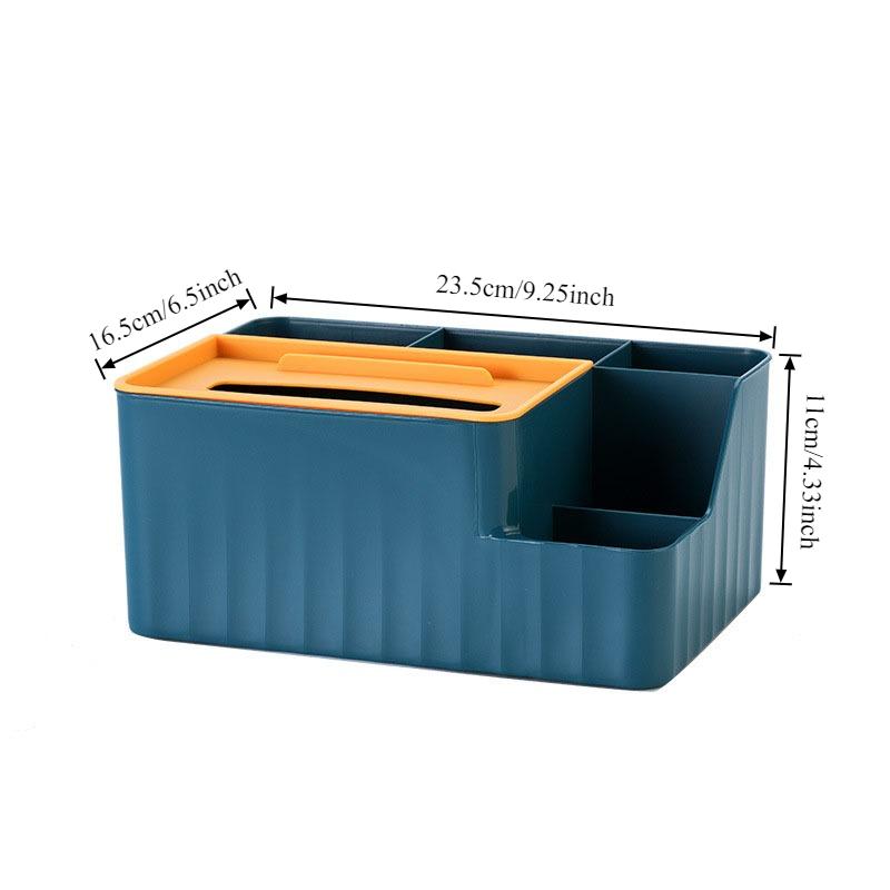6-Section Desk Organizer - Multifunctional Tissue Box with Remote Holder, Plastic Storage for Living Room, Kitchen & Office