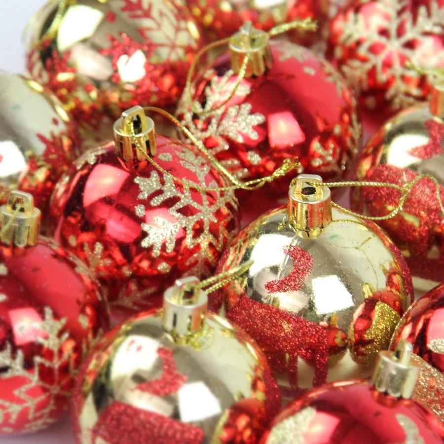 Set of 16 Painted Christmas Ball Ornaments - 4cm, 6cm, 8cm - Shiny Decorative Hanging Baubles