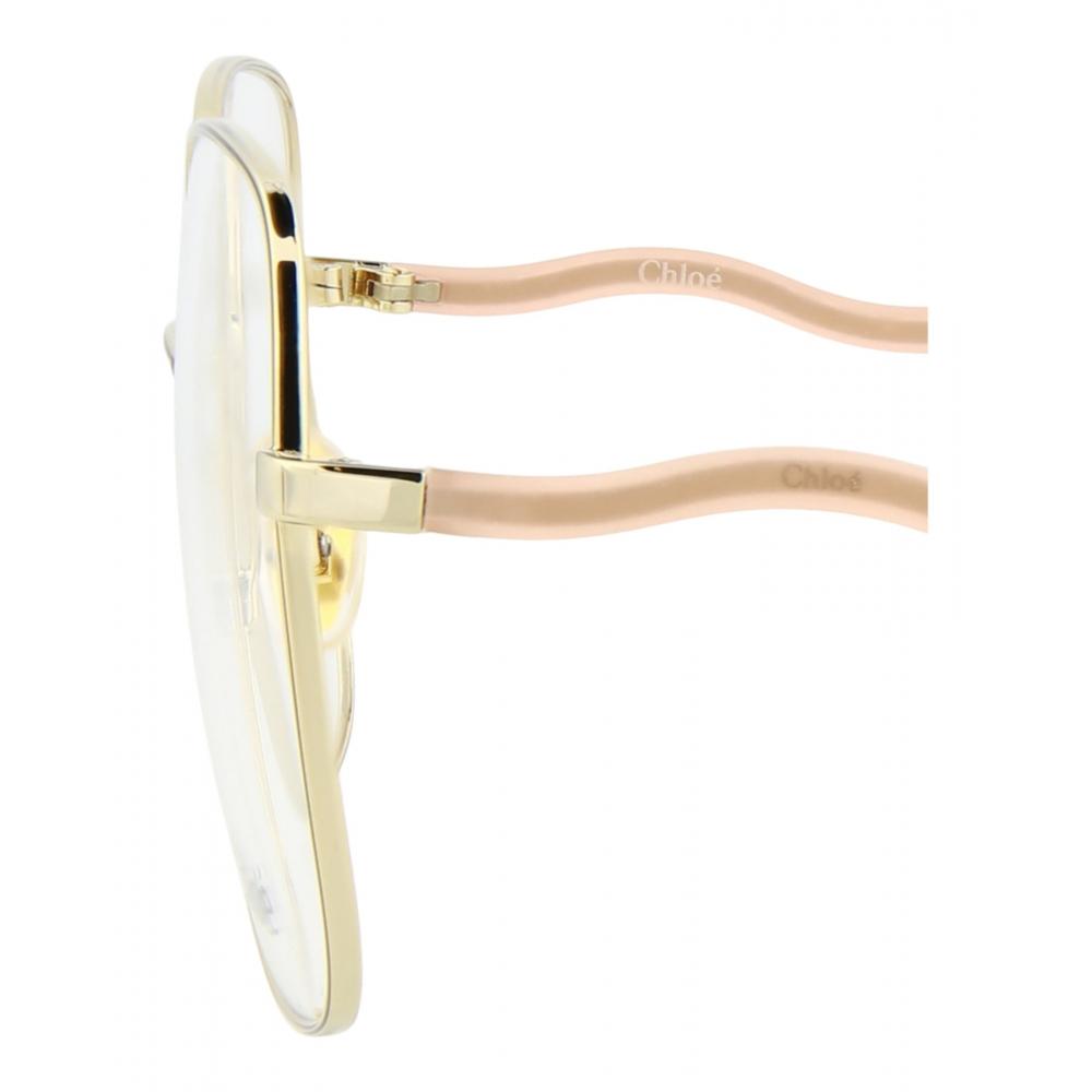 Chlo  Square Frame Metal Optical Frames Gold Pink Transparent