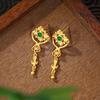 Aieryuan Gold-Plated Jade Tassel Earrings with Silver Studs