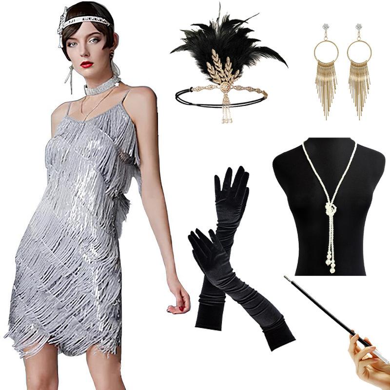 Dress Tassel V-Neck Suspender Evening Dress Vintage Latin Dance Dress Cocktail Party