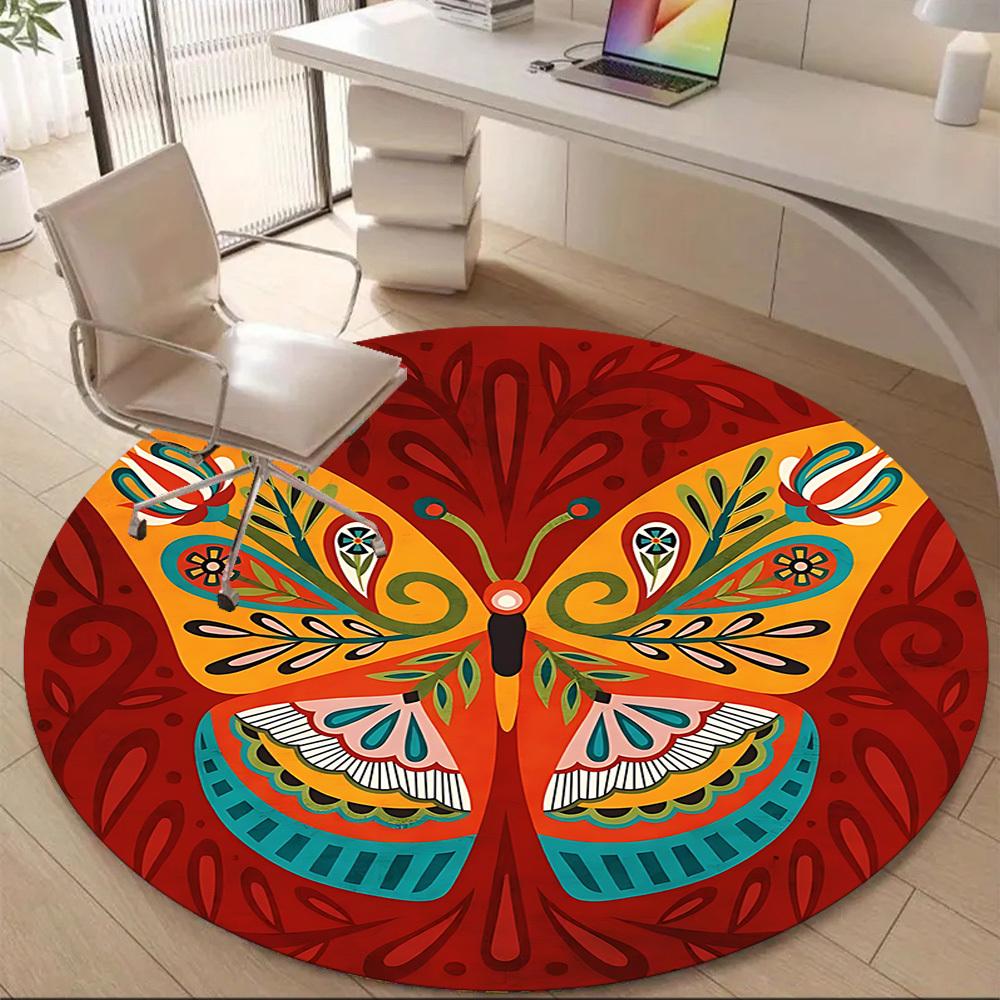 1PC Butterfly Mandala Office Round Area Rug, Mat Suitable ForOffice, Under Office Chairs Bedroom Living Room Home Decor, Room Deco