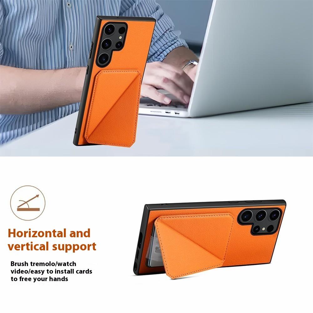 Etui na Samsunga Galaxy S25 Ultra z uchwytem na karty, podstawką, teksturą skóry cielęcej, PC+TPU, pokrowiec na telefon